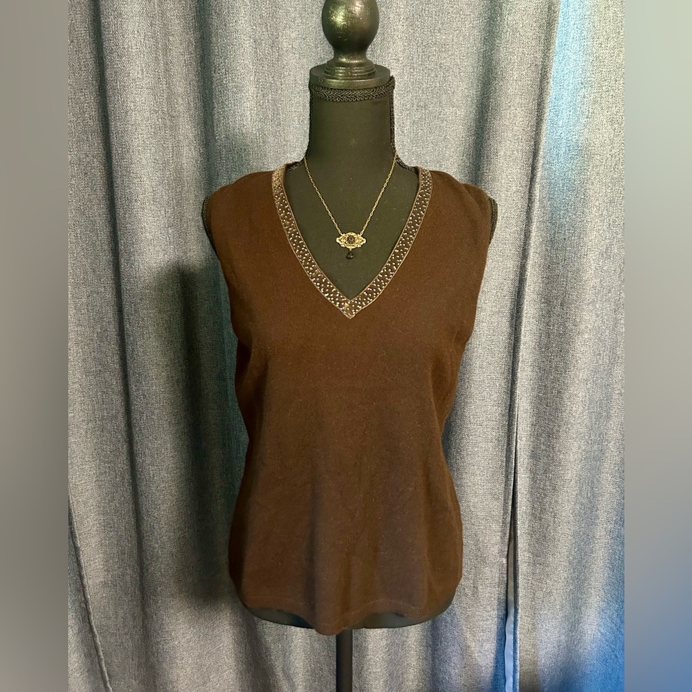 Vintage Y2K Jones New York Signature Brown Sweater Top with Beading, Size L